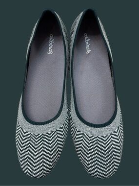 allbirds Chevron Knit Ballet Flats in hunter green  and heather grey 9W